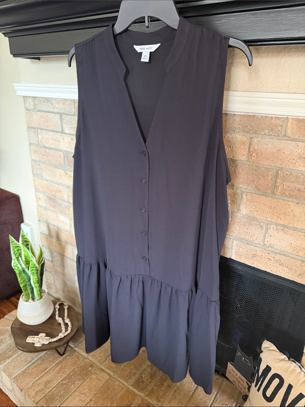 Nine West Black Sleeveless Button-Front Tiered Tunic Dress